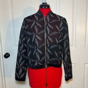 Peter Nygard Short Full Zip Sheer Blue & Metallic Leaf Stitched Jacket Women 10P